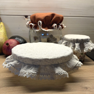 Kapturek Konopno Bawełniany z Koronką na Miskę do 18 cm