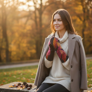 Artystyczne Mitenki Wełniane Długie Ręcznie Filcowane