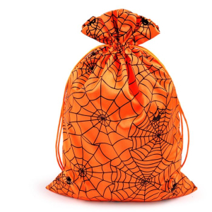 Woreczek satynowy duży pomarańczowy pajęczyna Halloween