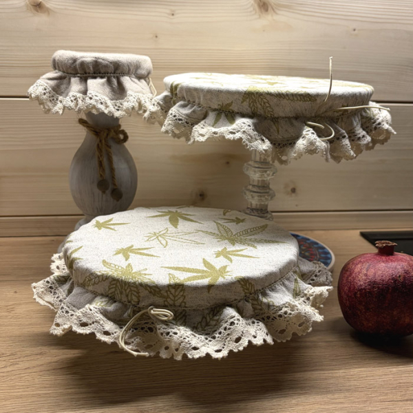 Czepek Konopno Bawełniany Liście z Koronką