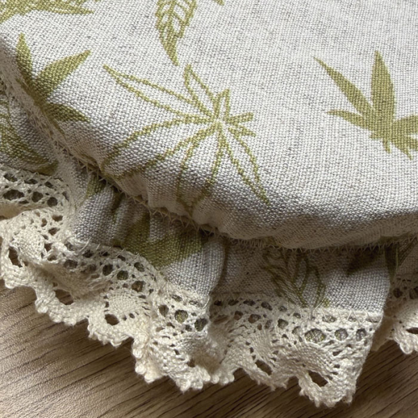Czepek Konopno Bawełniany Liście z Koronką