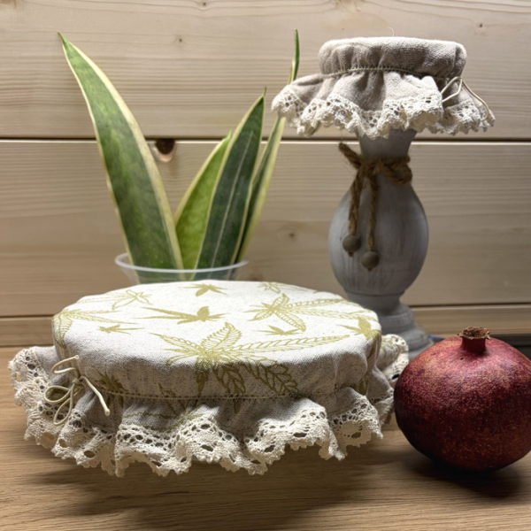 Czepek Konopno Bawełniany Liście z Koronką