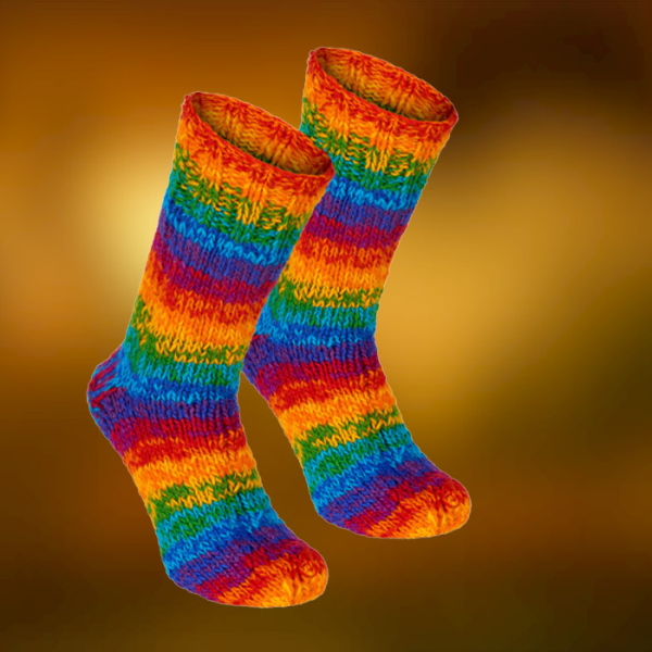 Skarpety Długie Tęczowe Wełniane Ręcznie Robione