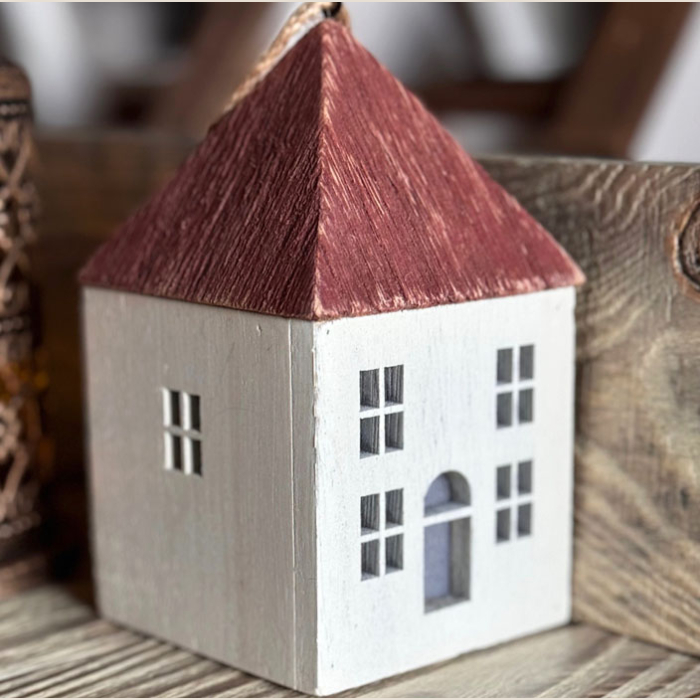 Domek Drewniany Kamienica 2 Lampion Led Dekoracja