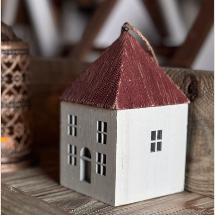 Domek Drewniany Kamienica 2 Lampion Led Dekoracja