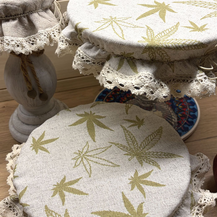 Czepek Konopno Bawełniany Liście z Koronką