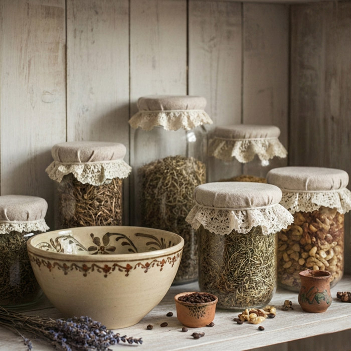 Kapturek Konopno Bawełniany z Koronką na Miskę do 18 cm