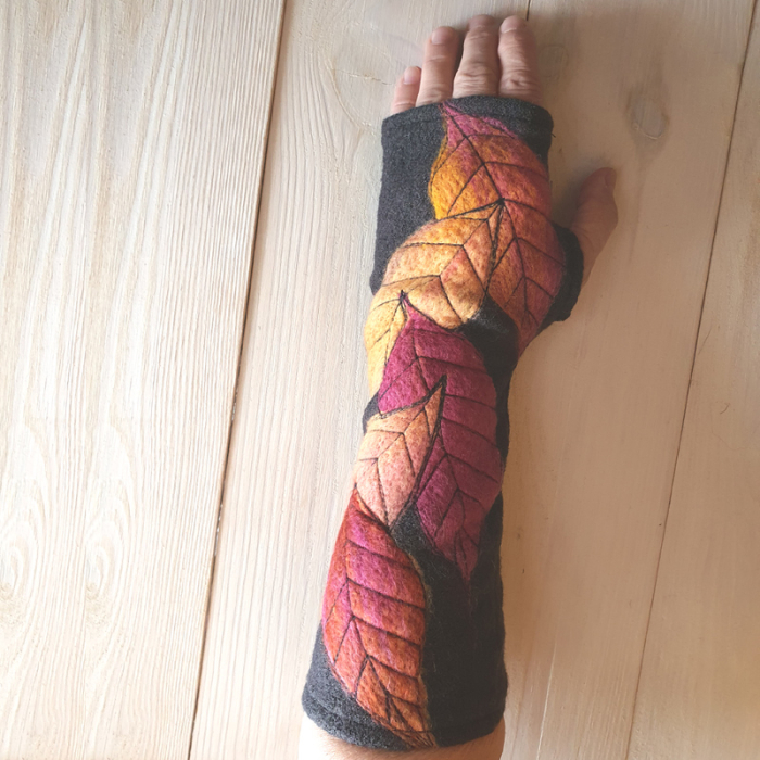 Artystyczne Mitenki Wełniane Długie Ręcznie Filcowane