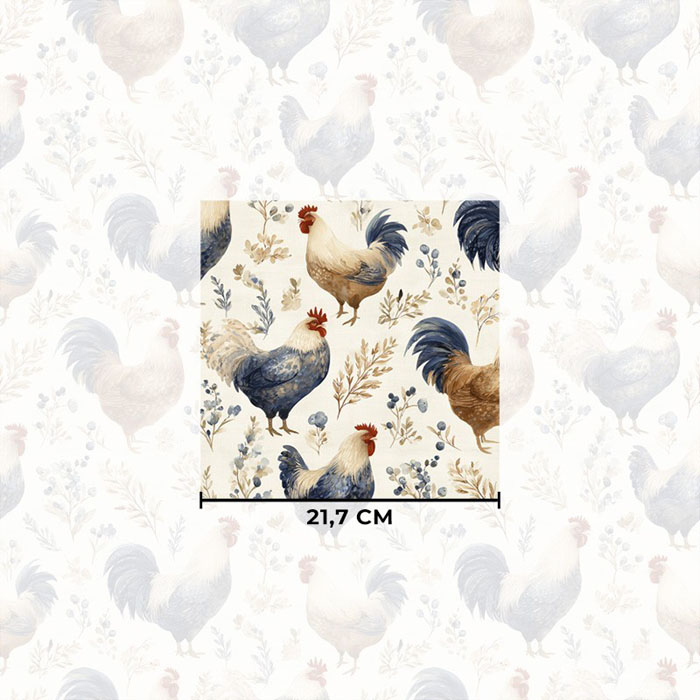 Lniana tkanina Sielska Farma - Malarskie Koguty