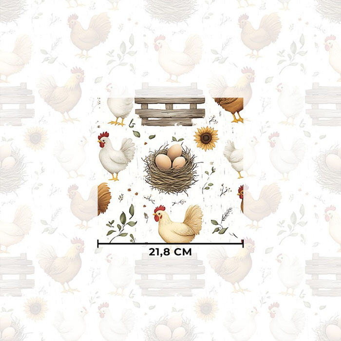 Lniana tkanina Sielska Farma - Kurza Rodzina i Słoneczniki