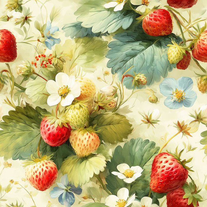 Lniana tkanina Sielska Farma - Truskawkowy Ogród Vintage