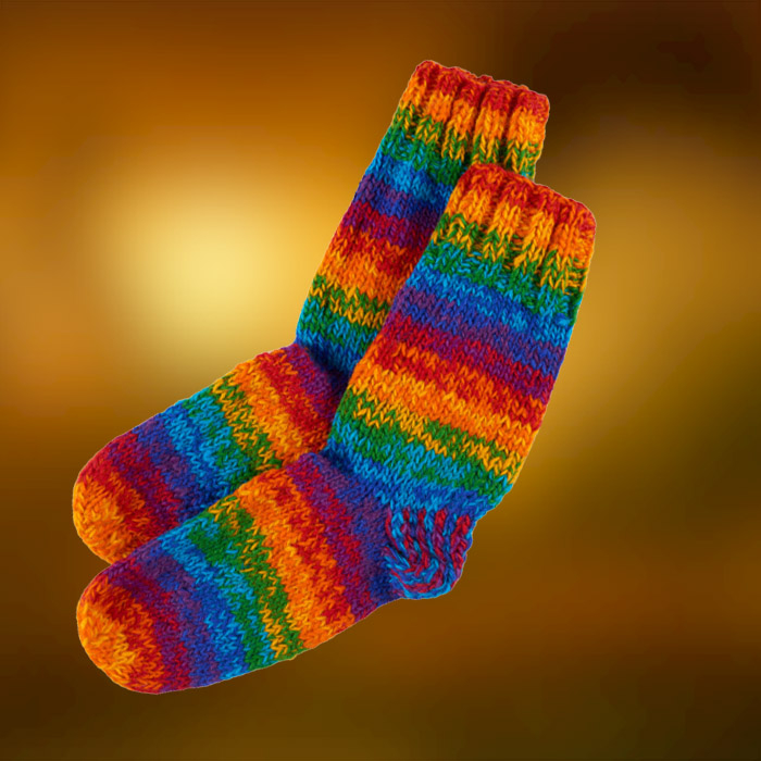 Skarpety Długie Tęczowe Wełniane Ręcznie Robione