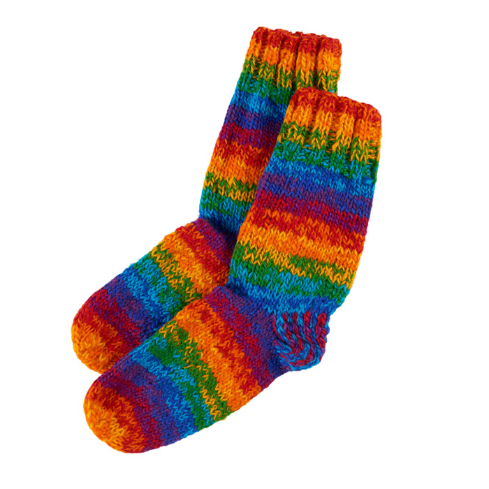Skarpety Długie Tęczowe Wełniane Ręcznie Robione