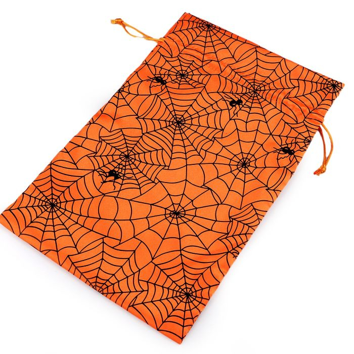 Woreczek satynowy duży pomarańczowy pajęczyna Halloween
